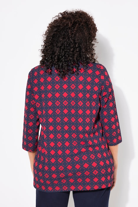 DIAMOND PRINT TOP - Red/navy