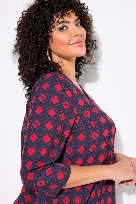 DIAMOND PRINT TOP - Red/navy