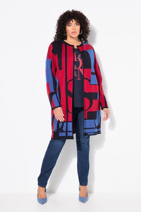 LETTER PRINT CARDIGAN - Red/navy