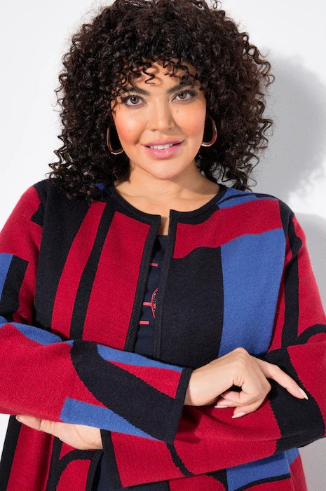 LETTER PRINT CARDIGAN - Red/navy