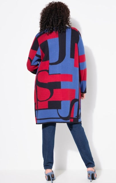 LETTER PRINT CARDIGAN - Red/navy