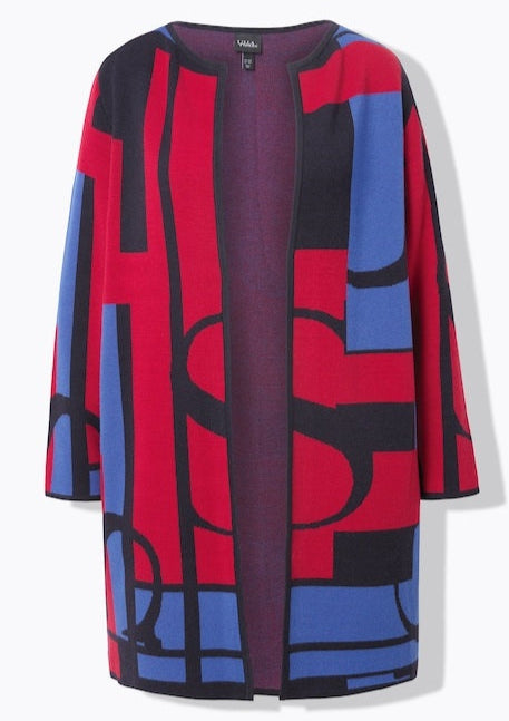 LETTER PRINT CARDIGAN - Red/navy