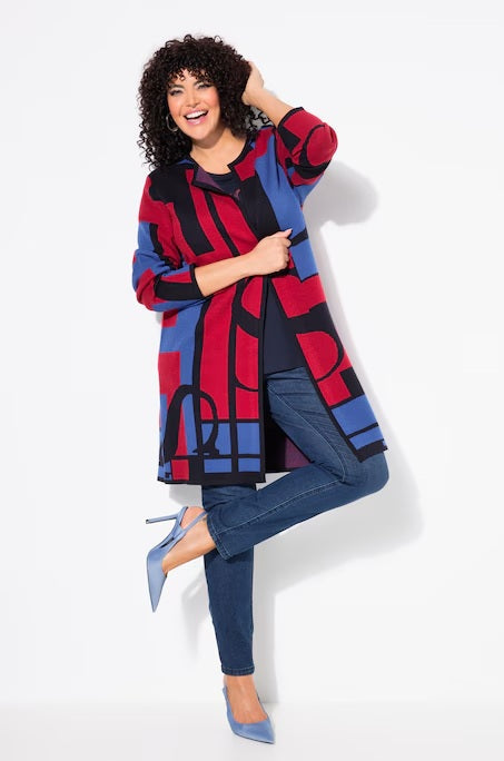 LETTER PRINT CARDIGAN - Red/navy