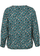 V NECK PRINT TOP - Indigo Wash