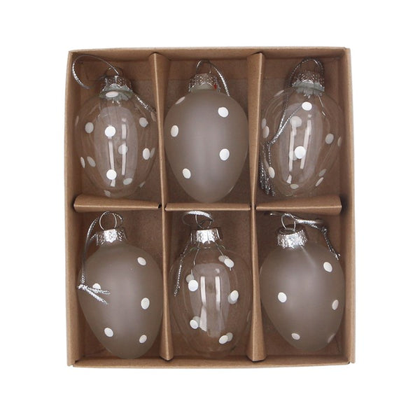 Frosted/Clear Glass Egg Deco With White Dots