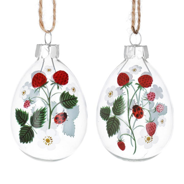 Strawberries Clear Glass Egg Decoration