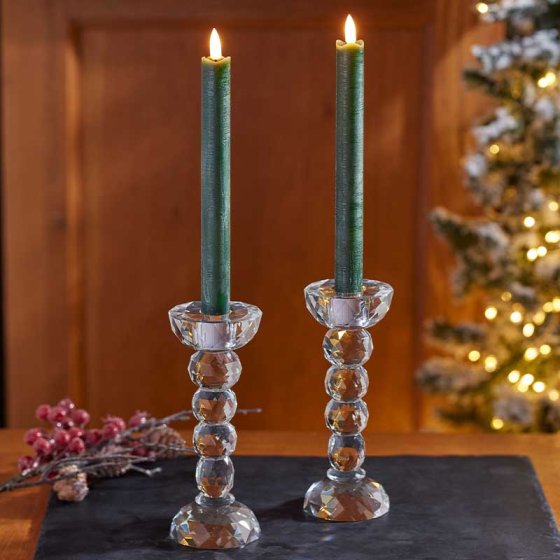 Faux Flame Taper Candle 2 Pack - Green