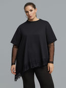 Lace Sleeve Cotton Blouse - Black