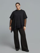 Lace Sleeve Cotton Blouse - Black