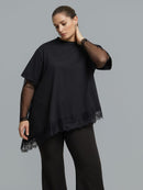 Lace Sleeve Cotton Blouse - Black