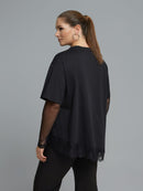 Lace Sleeve Cotton Blouse - Black
