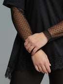Lace Sleeve Cotton Blouse - Black