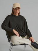 Sweatshirt with Hem Slits - Black