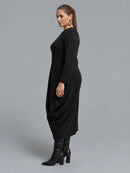 Draped Jersey Midi Dress - Black