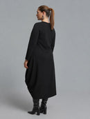 Draped Jersey Midi Dress - Black