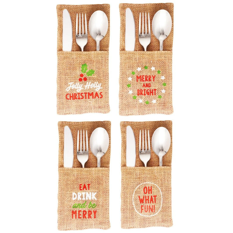 Christmas Jute Sleeve Cutlery Holder Set of 4
