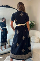 Solene Embroidered Shirt Dress - Black