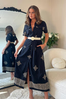 Solene Embroidered Shirt Dress - Black