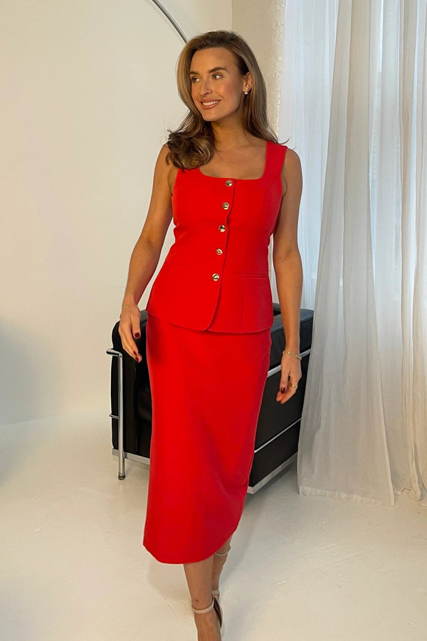 Jamie Square Neck Waistcoat - Red