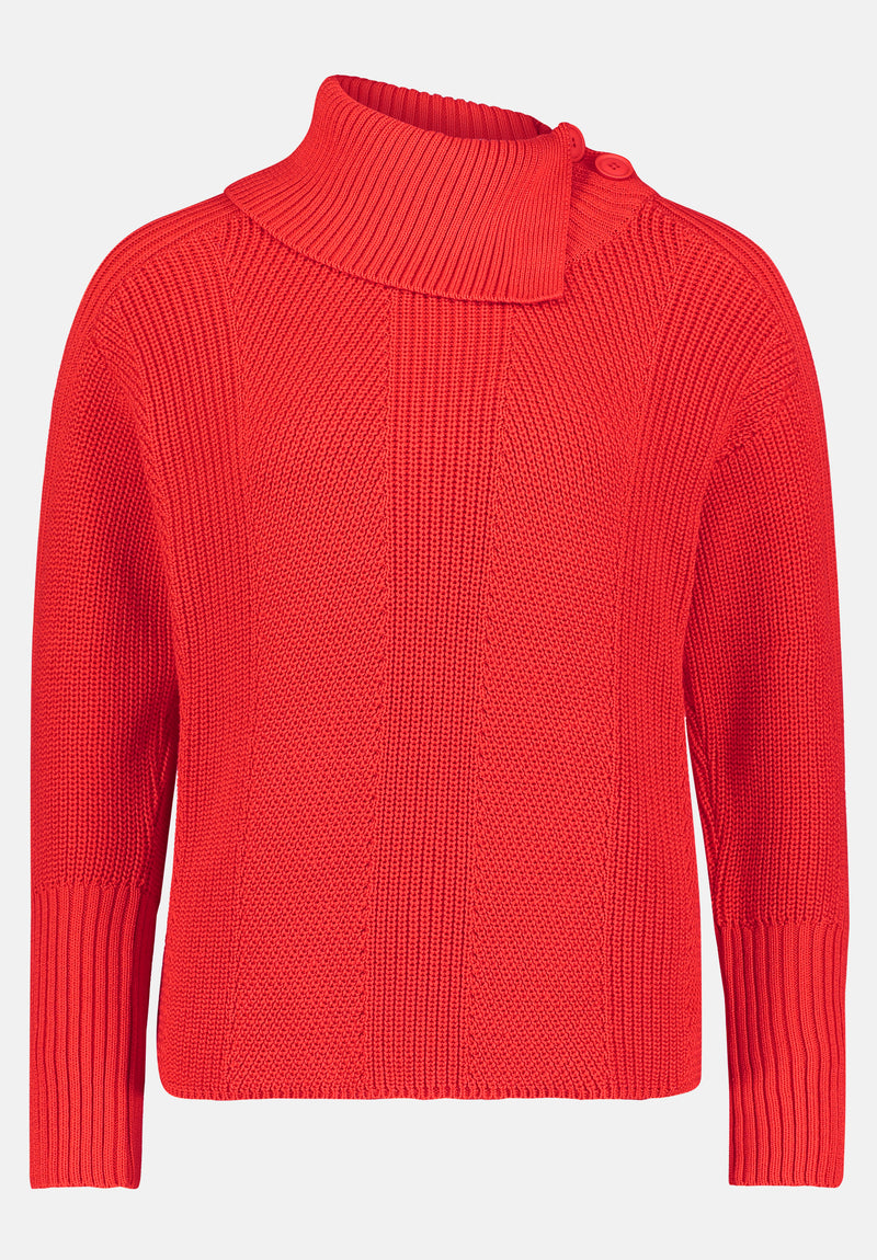 Chunky Polo Neck Jumper - Poppy Red