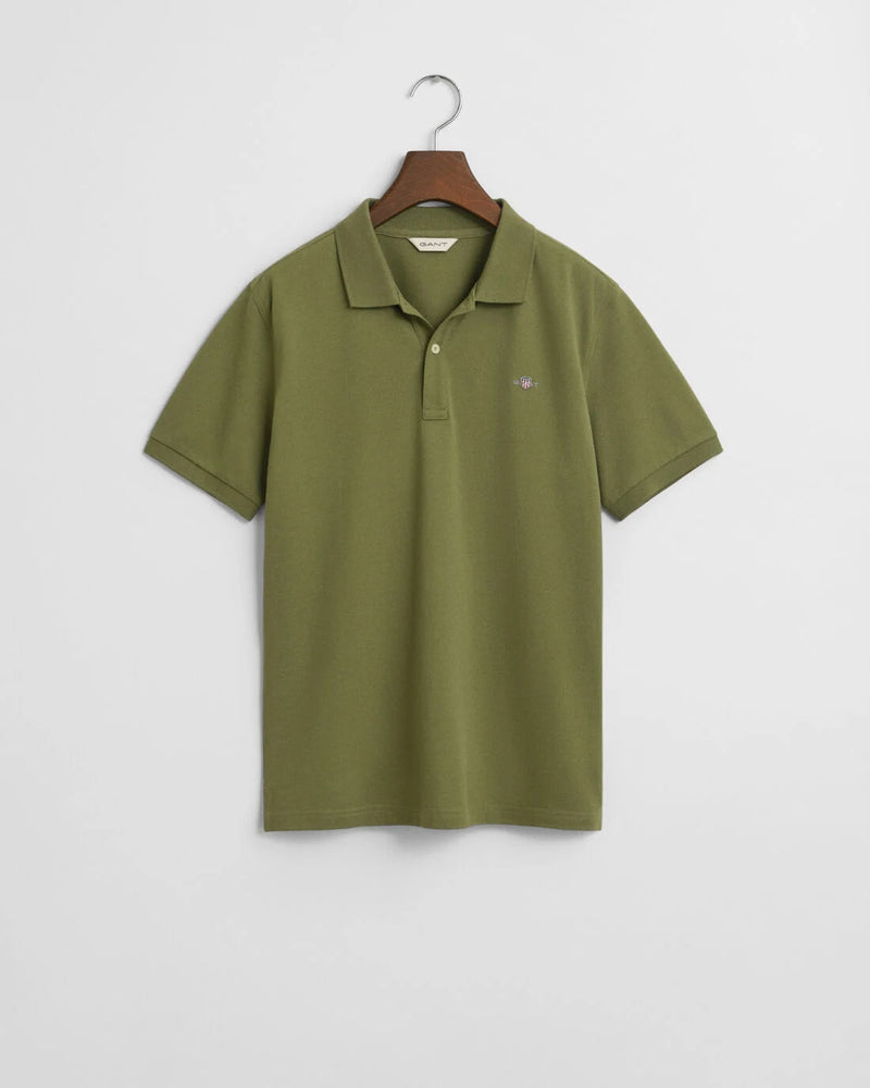 Shield Pique Polo Shirt - Washed Olive