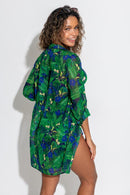 Chiffon Beach Shirt - Navy Fern