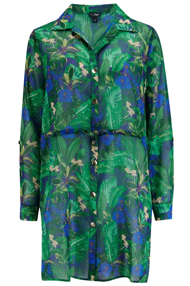 Chiffon Beach Shirt - Navy Fern