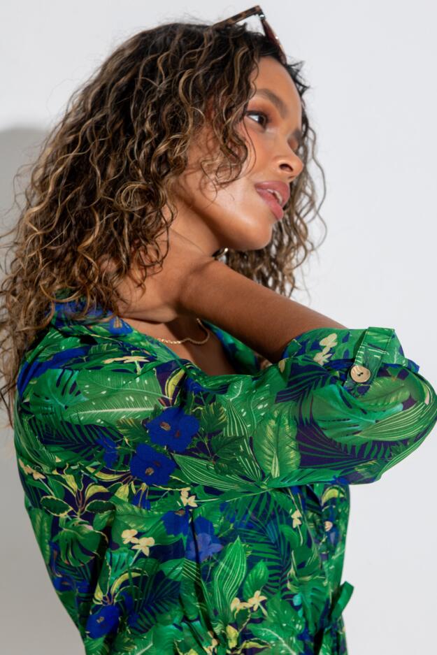 Chiffon Beach Shirt - Navy Fern