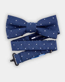 Boys Braces, Bowtie & Pocket Square Set - Blue Polka Dot