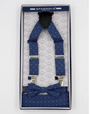 Boys Braces, Bowtie & Pocket Square Set - Blue Polka Dot