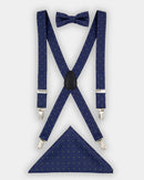 Boys Braces, Bowtie & Pocket Square Set - Navy Polka Dot