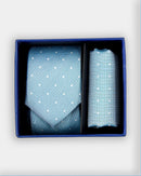 Boys Tie & Pocket Square - Ice Blue Polka Dot