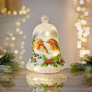 20cm Battery Operated Glass Bell with Robin Scene