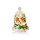 20cm Battery Operated Glass Bell with Robin Scene