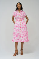 Print Embroidered Dress - Bordeaux