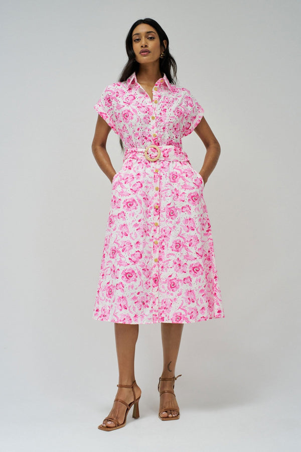 Print Embroidered Dress - Bordeaux