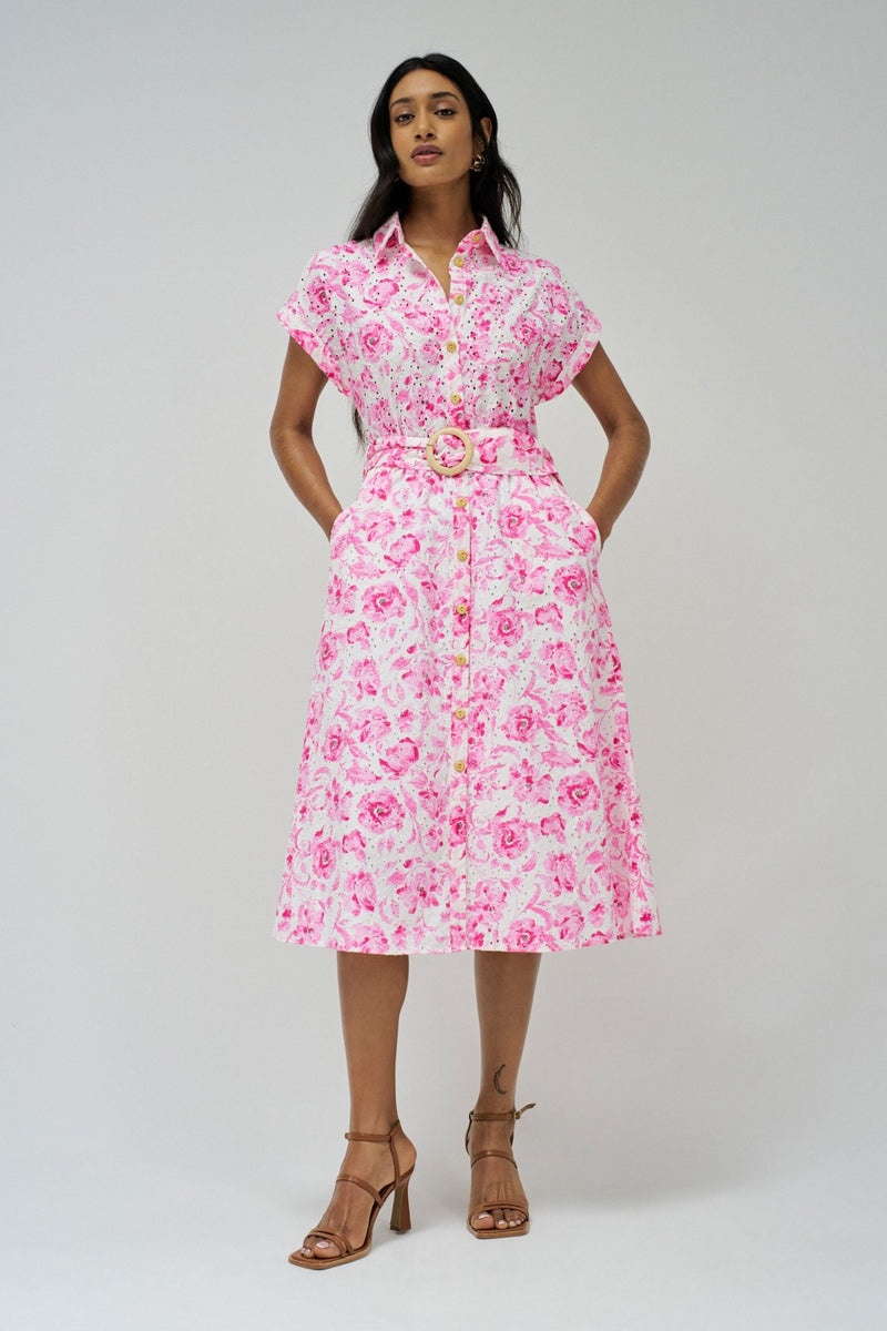 Print Embroidered Dress - Bordeaux