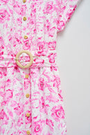 Print Embroidered Dress - Bordeaux