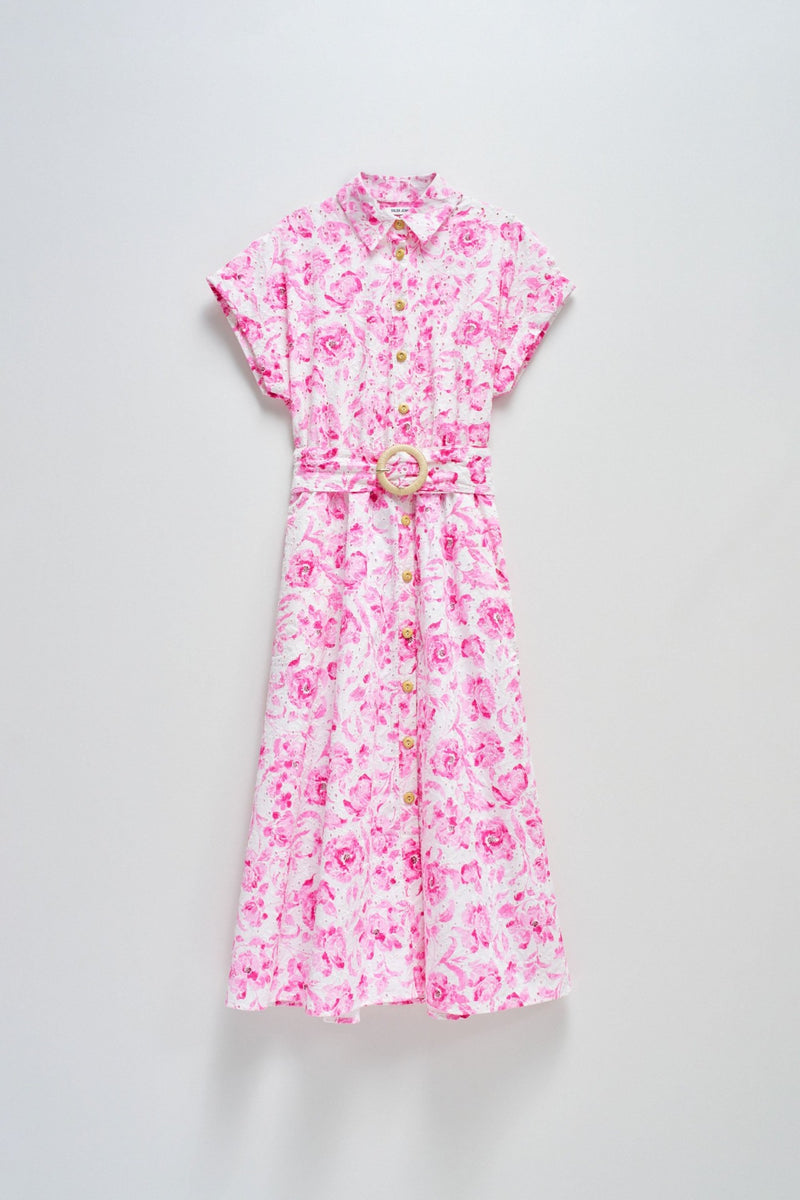 Print Embroidered Dress - Bordeaux