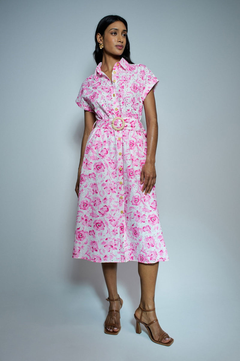 Print Embroidered Dress - Bordeaux