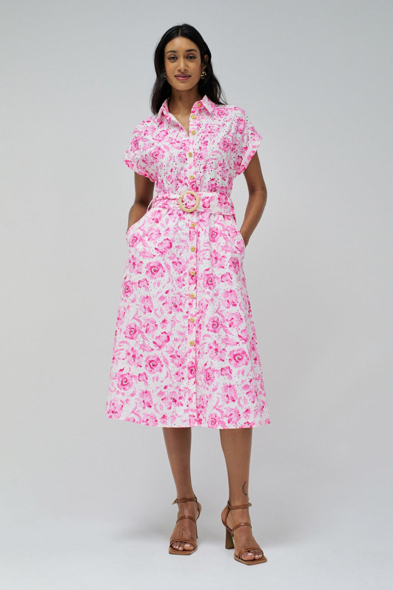 Print Embroidered Dress - Bordeaux