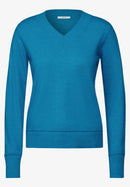 Cosy Cropped V-Neck Jumper - Dynamic Aqua Melange