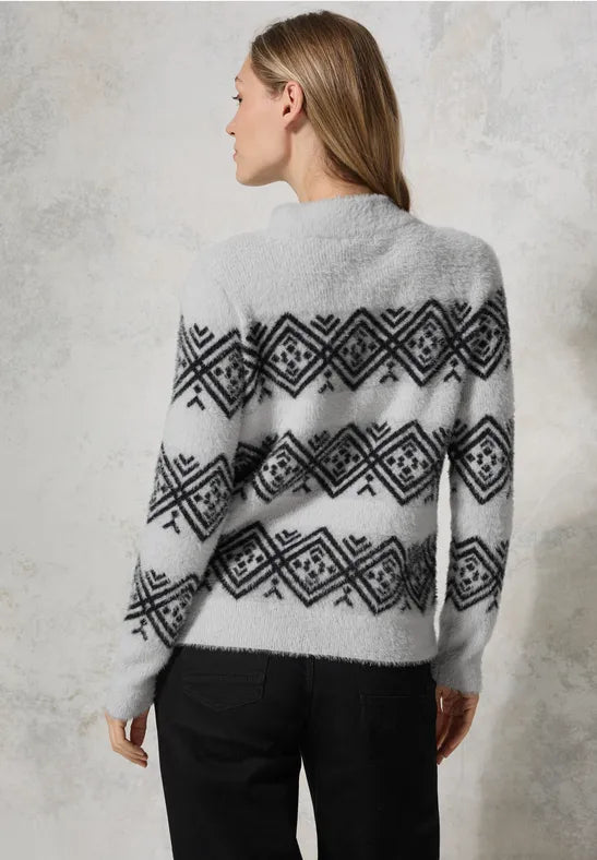 Aop Featheryarn Turtle Neck Jumper - Soft Silver Melange