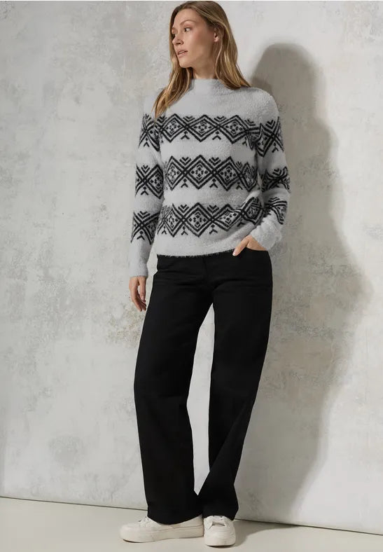 Aop Featheryarn Turtle Neck Jumper - Soft Silver Melange