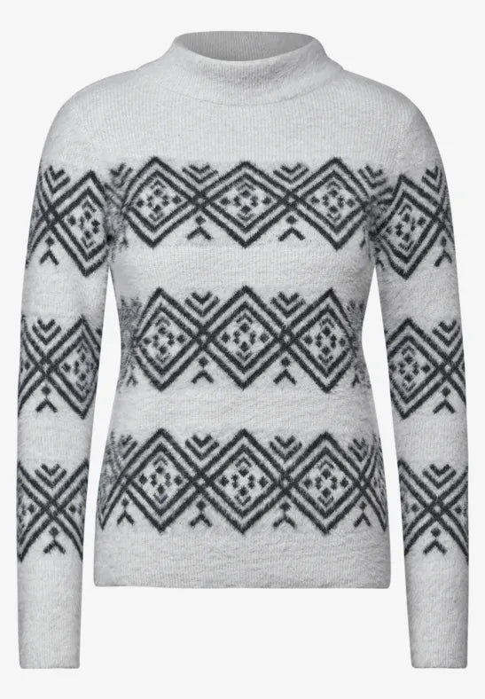 Aop Featheryarn Turtle Neck Jumper - Soft Silver Melange
