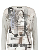 Bateau Neck Print Top - Beige/black