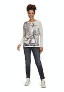 Bateau Neck Print Top - Beige/black