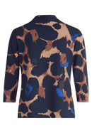 V Neck Animal Print Top - Dark Blue/camel