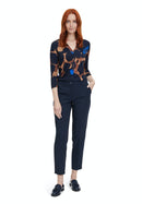 V Neck Animal Print Top - Dark Blue/camel