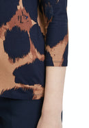 V Neck Animal Print Top - Dark Blue/camel